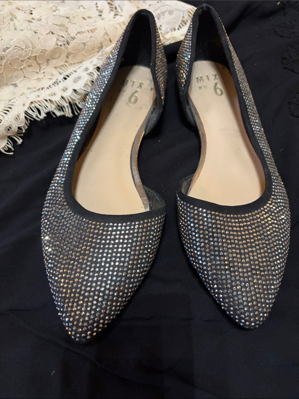 Mix No. 6 Black Rhinestone Pointed Ballet Flats